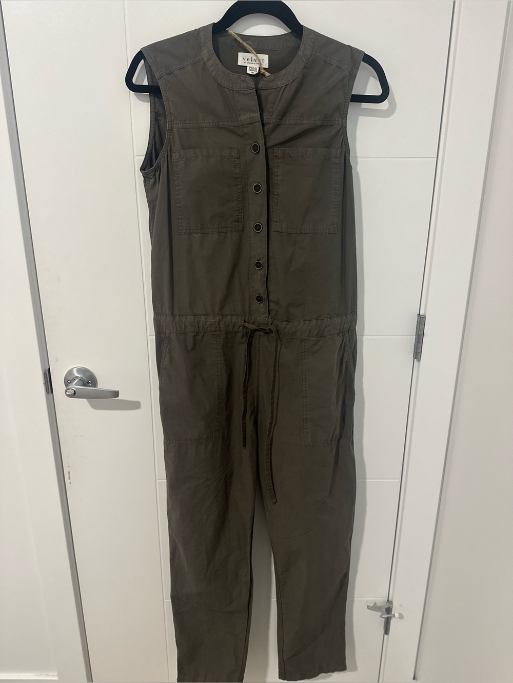 Velvet by Graham & Spencer Olive Sleeveless Utility Jumpsuit
